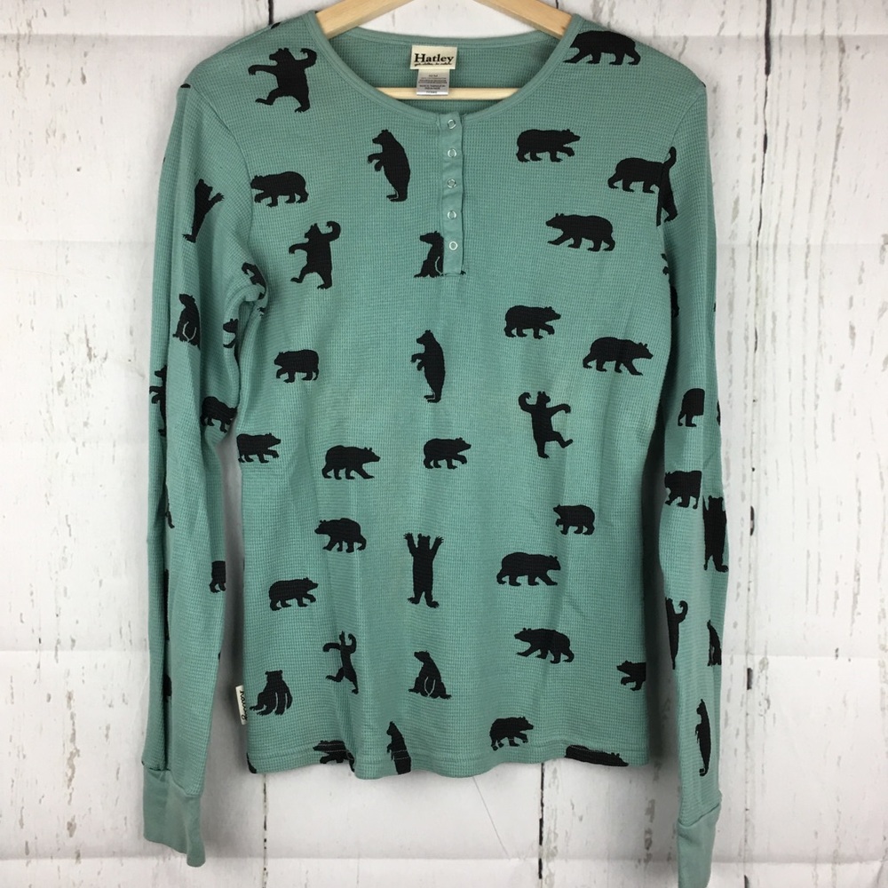 Hatley Teal Waffle Long Sleeve Thermal Top Sz M